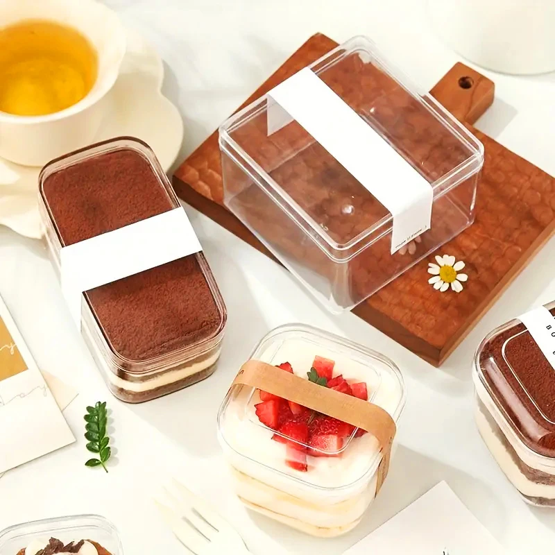 Mousse Cup Tiramisu Dessert Box Wholesale Square Clear Plastic Cake Box Cake Packaging Cupcake Boxes Transparent