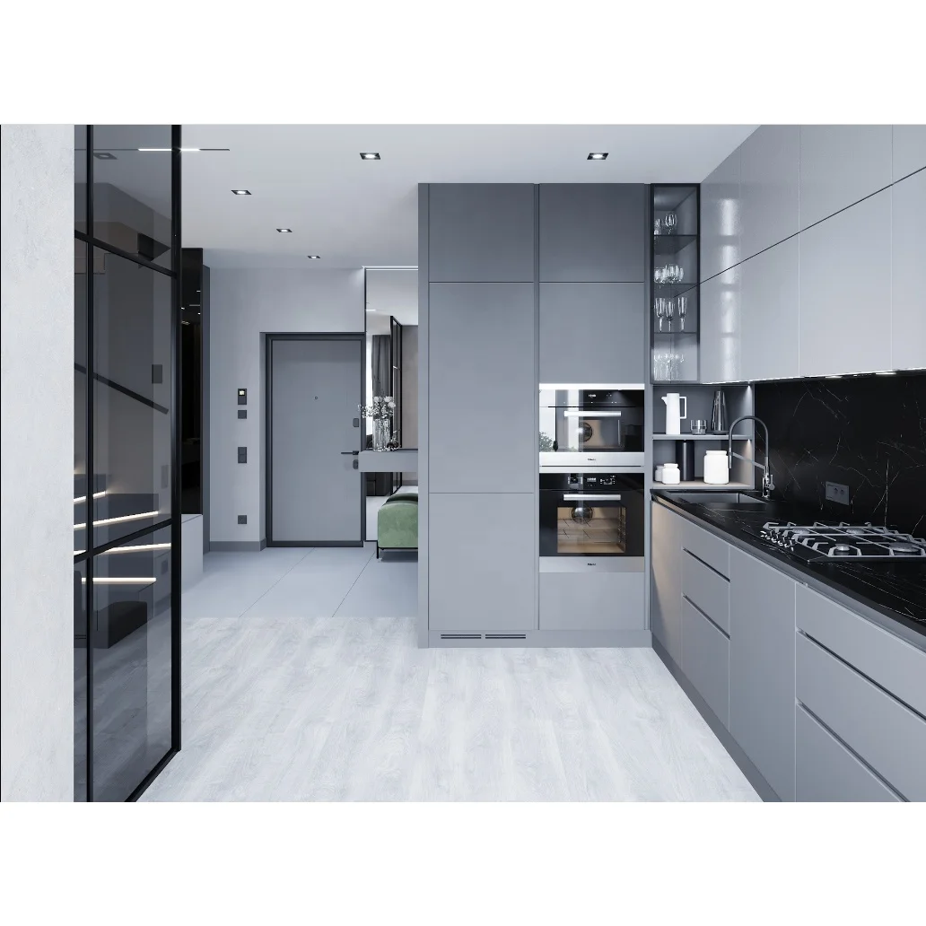 2023 Artisan High End Kitchen Cupboard Matte Gray Lacquer  Kitchen Cabinets for Home Furniture Designs