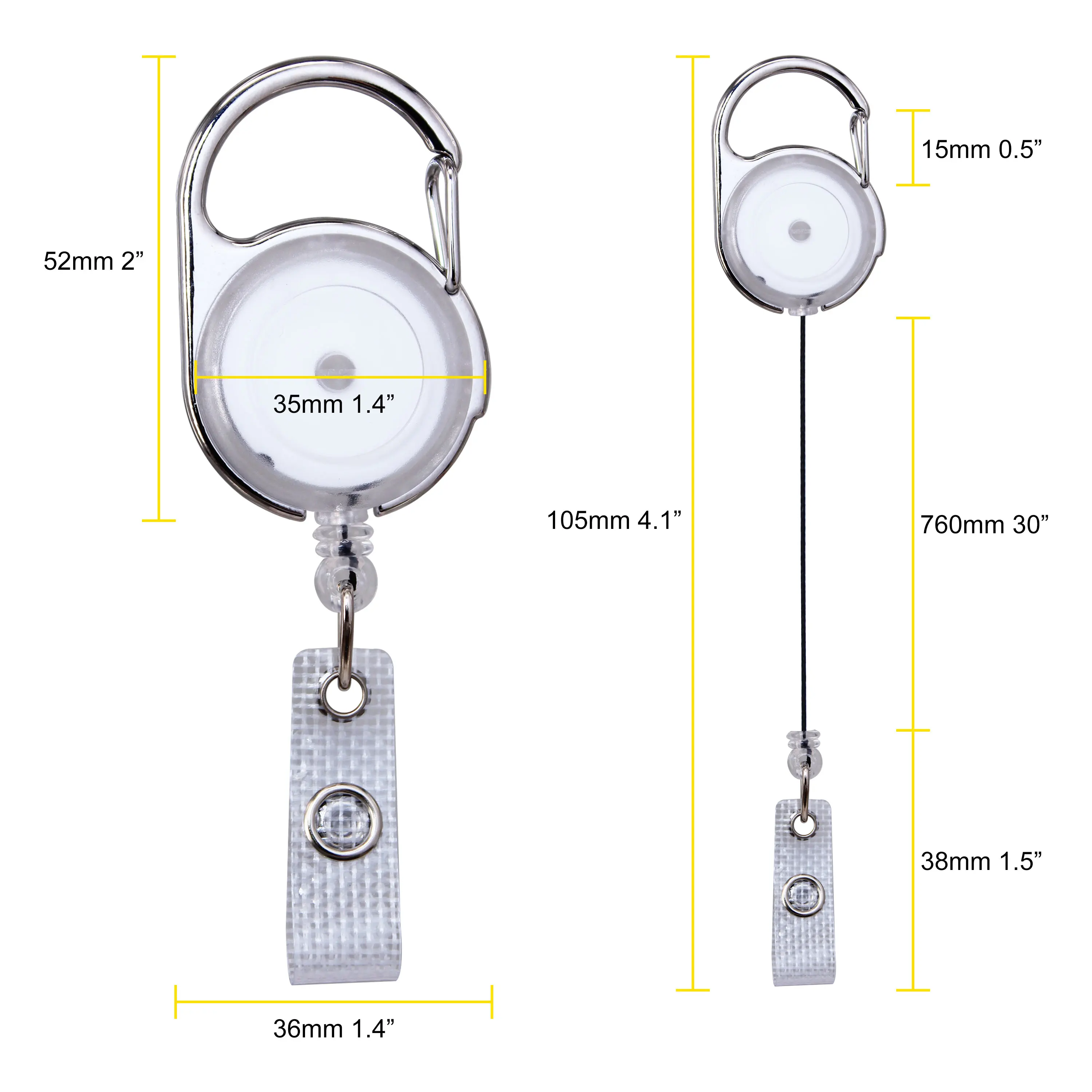 Bestom Eco-Friendly Transparent Carabiner round ID Badge Reel Card Holder Yoyo Made of Durable ABS PVC and Plastic Material