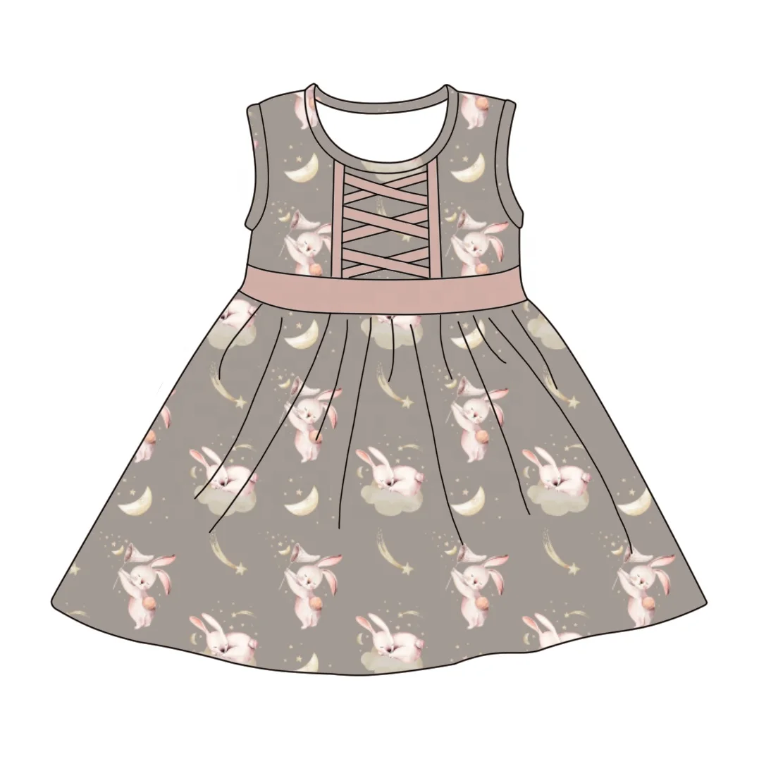 Liangzhe Fashion dress for girls Cute bunny Print sleeveless dress for kids designer clothing Summer 2024