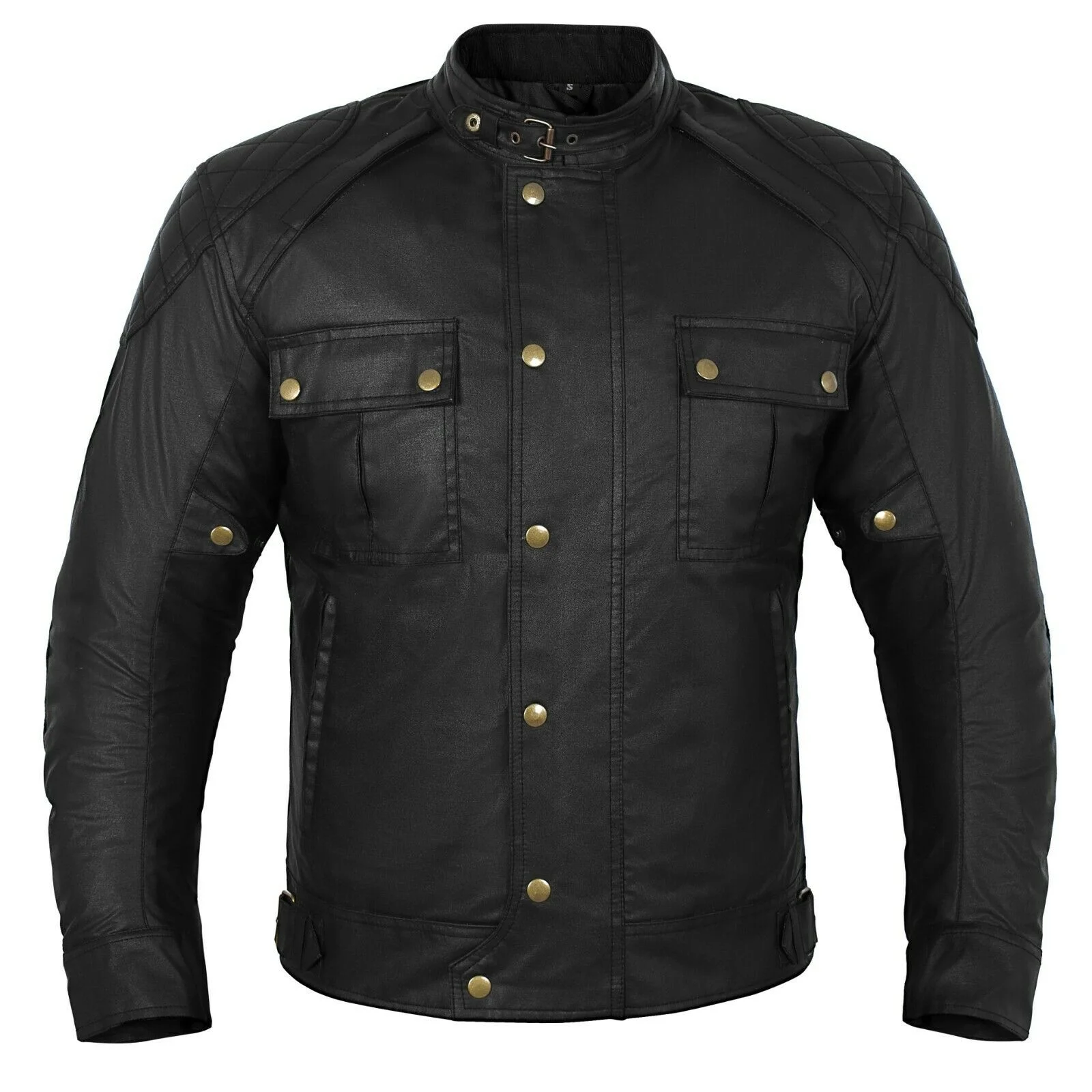 Black Men Textile Motorcycle Wax Cotton CE Jacket Bike Waxed Belted Coat British