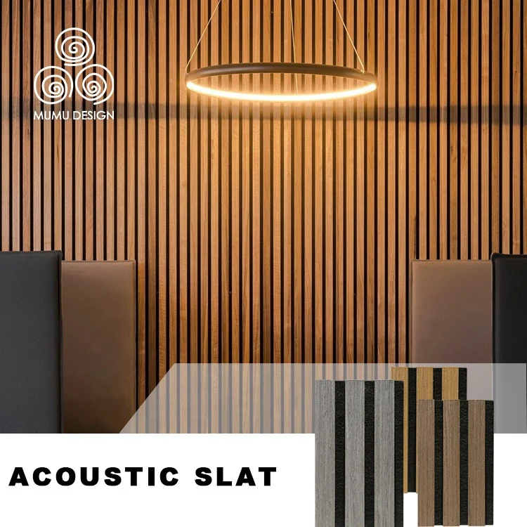 MUMU 3D Indoor Decorative Modern Wood Carved Sound Diffuser Wool Slat Plank Board Acoustic Wall Panel