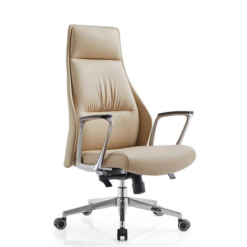 Grey high back leather office chair with chrome handrail modern design pu leather chair office