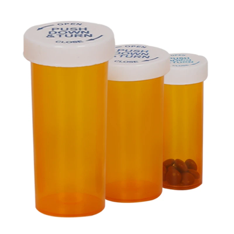 Plastic Child Resistant Push Down and Turn Vials