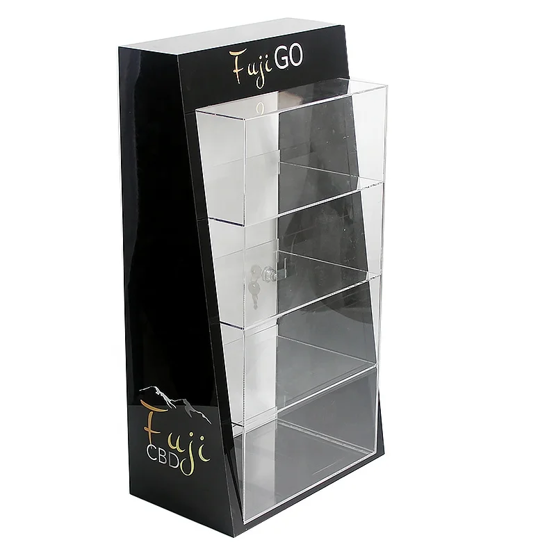 Four shelves Acrylic Lockable Display Stand POP display Countertop Display with LED light