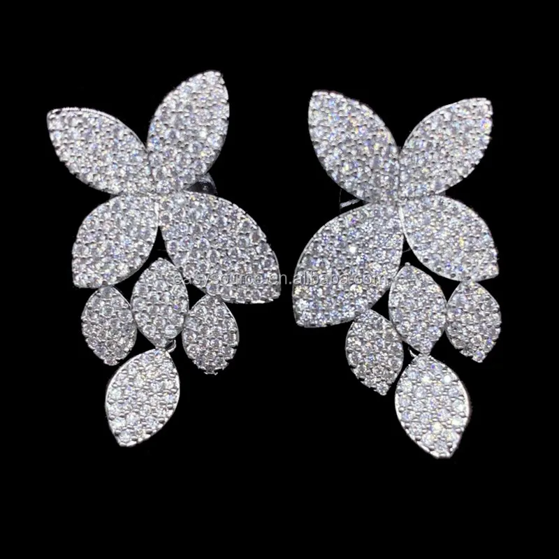 RE4069 Full Zircon Drop Earrings 3 Colors Clover Wedding Earrings Fashion Women Ear Jewelry