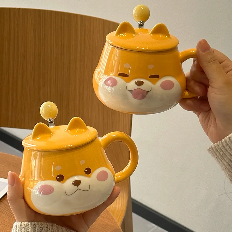 Creative Cute Shiba Inu Ceramic Cup With Lid High-Looking Ins Style Home Couple Water Cup Companion Gift Mug Wholesale