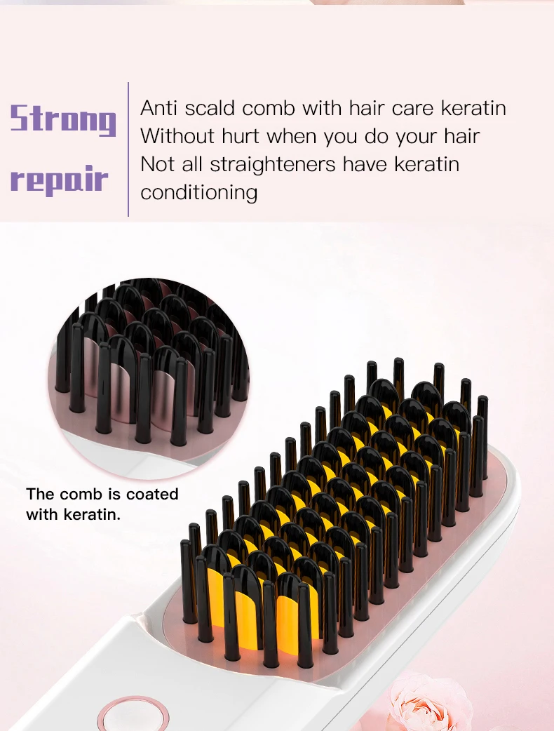 Portable Negative Ion hair straightener Usb Rechargeable Cordless Electric Mini Hair Straightener Comb
