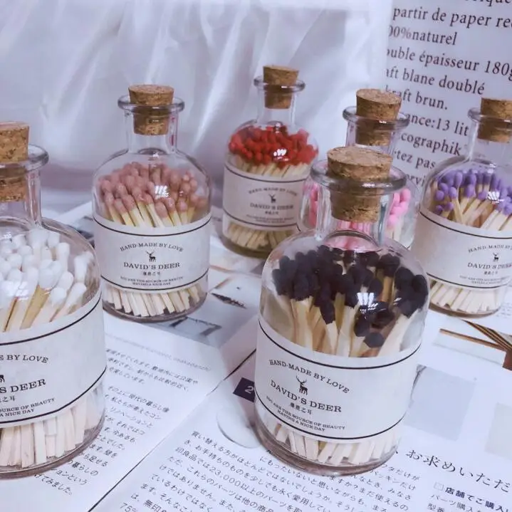 Wholesale Customized Glass Bottle Matches Colored Head Wooden Matchsticks