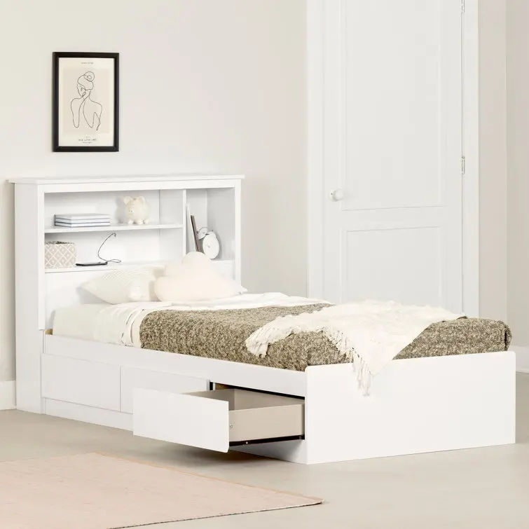Durable Wooden MDF/PB Multiple Storage Bed And Bookcase Headboard Set for Bedroom