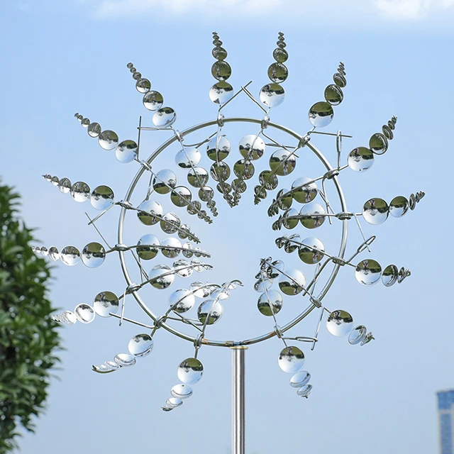 originality iron art gold and silver rotate sunflower windmill for meadow garden edging decoration outdoor