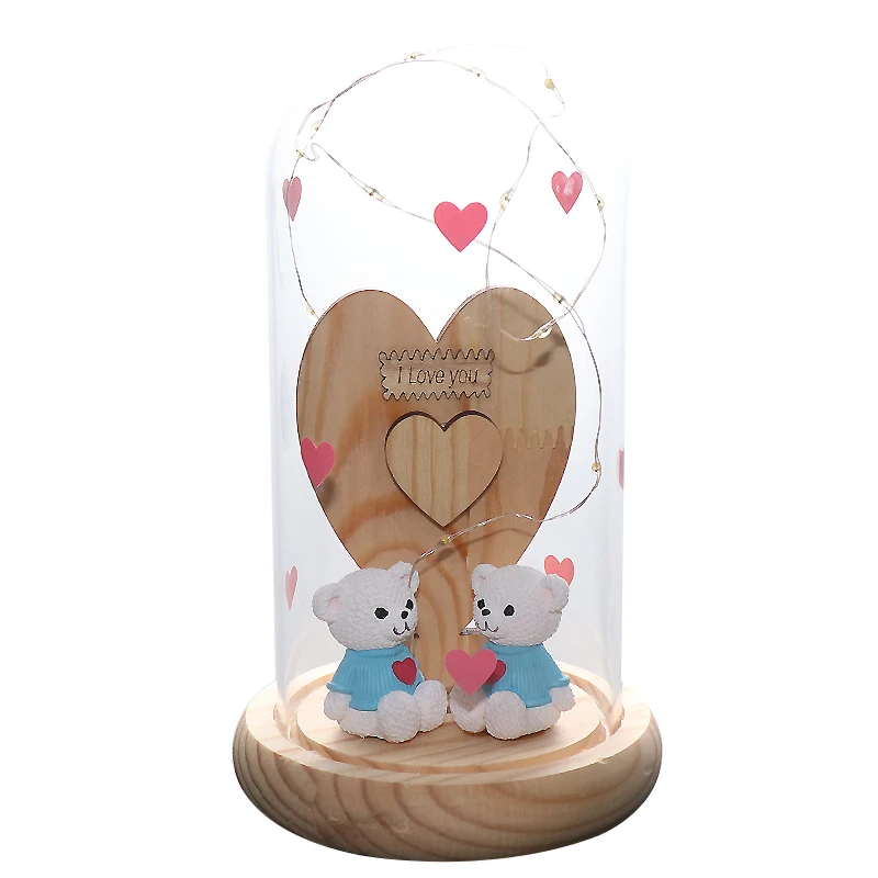Wholesale Artificial Lovers Bear Glass Dome Glass Dome Decorative With Base Birthday Gifts In Glass Dome