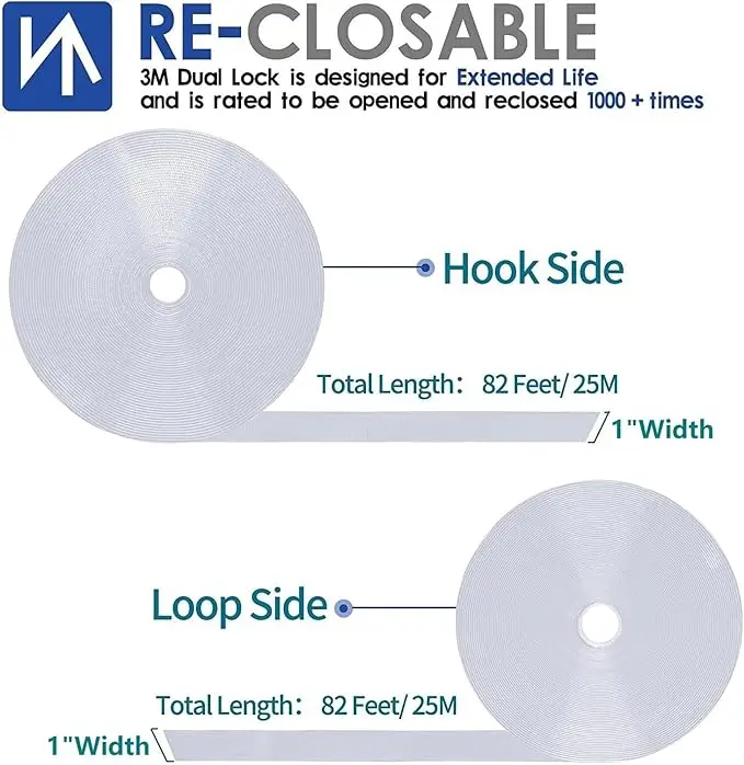 Nylon Multi-function Hook Loop Tape Self-adhesive Sticky Back Roll Customized Best Selling Heavy-duty White Support 1 Roll 25m