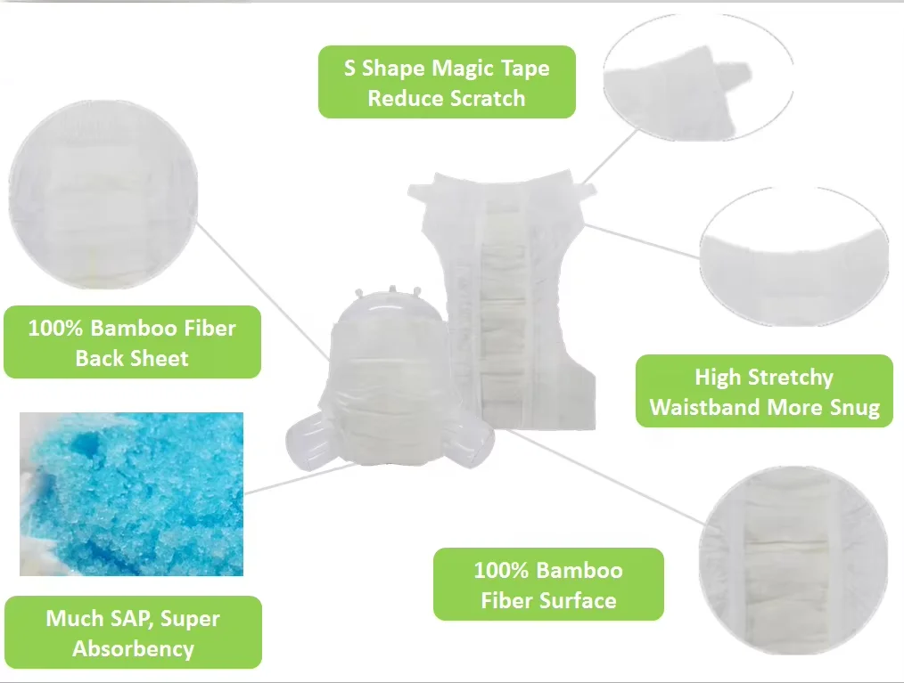 Wholesale Bamboo Diaper Disposable Nappy Eco Friendly Ecological Fralda Ecologica Pant Biodegradable Organic Bamboo Baby Diaper
