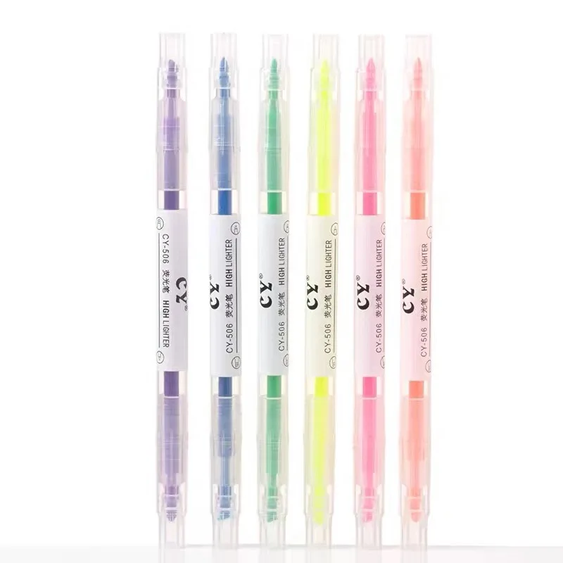 6 Colors Double Head Markers Smooth Lines Student Office Classroom Chisel Tip Highlighters