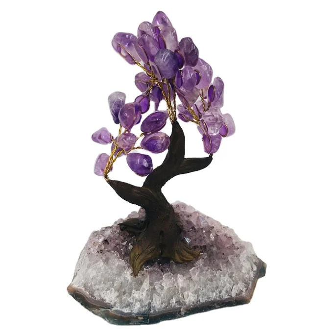 Wholesale Natural Amethyst Crystal Quartz Gemstone Bonsai Rich Lucky Tree For Gifts