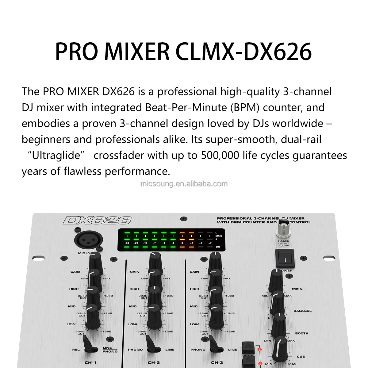 CLMX-DX626 Professional 3-Channel Digital Audio DJ Mixer with BPM Counter and VCA Control DJ Music Mixer Console For Live Show