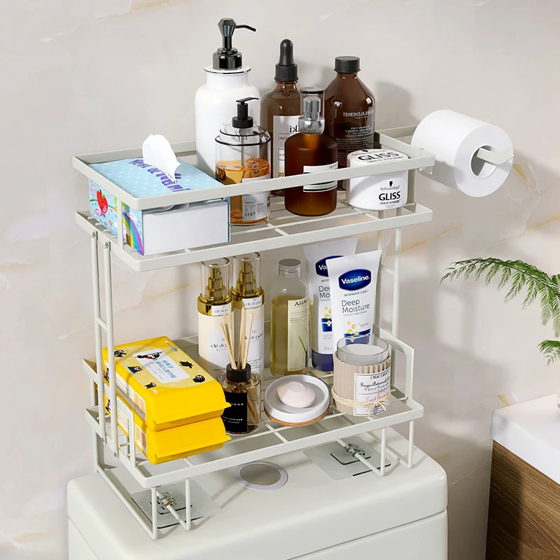 Wall Mount Metal 1-2 Tier Bathroom Organizers Stand Over The Toilet Organizer Storage Shelf With Roll Paper Holder