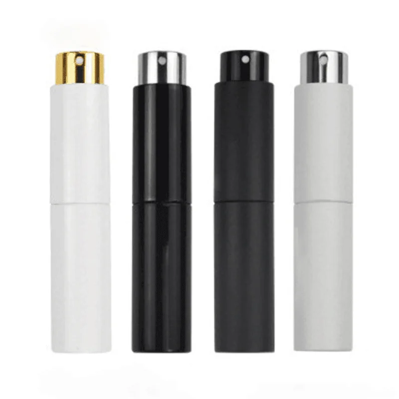 In Stock Portable Travel Empty Mini Spray Perfume Bottle Matte Black White 8ml 10ml Glass Twist Refillable Perfume Atomizer