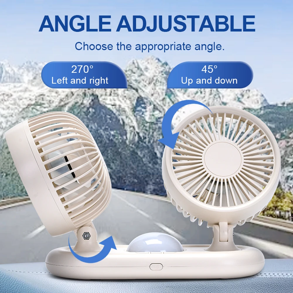 IMYCOO Newly Rechargeable Electric Adjustable Wind Direction Double Head Desktop Fan Car Desktop Small Fan With Night Light