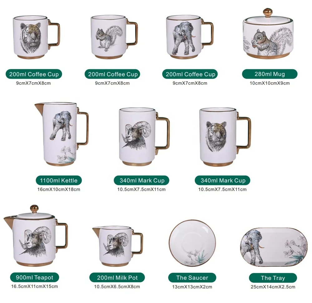 New Design Decal Gold Plating Porcelain Coffee Mug Tea Cup Animal Drinkware for Home Cafe Best Gift