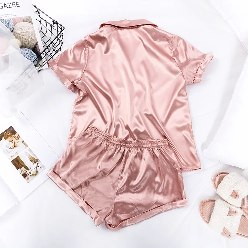 Short Sleeve Shirt Shorts Satin Pajamas Two Piece Suit Pajamas For Women Set Loose And Comfortable Women Sleepwear