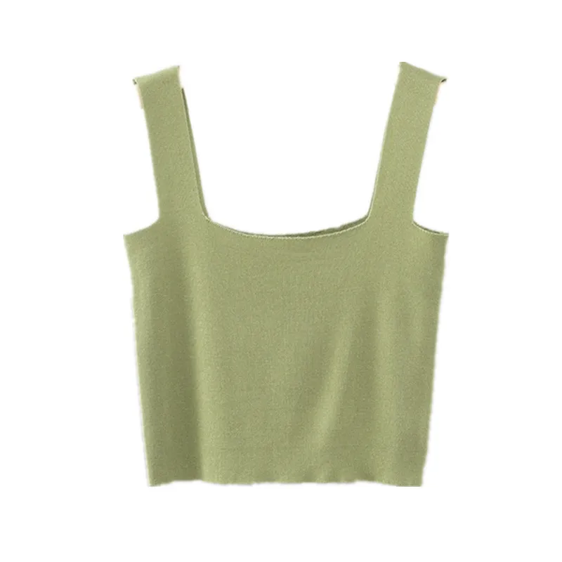 Latest design women knitted vest square collar sleeveless top casual solid color knit vest