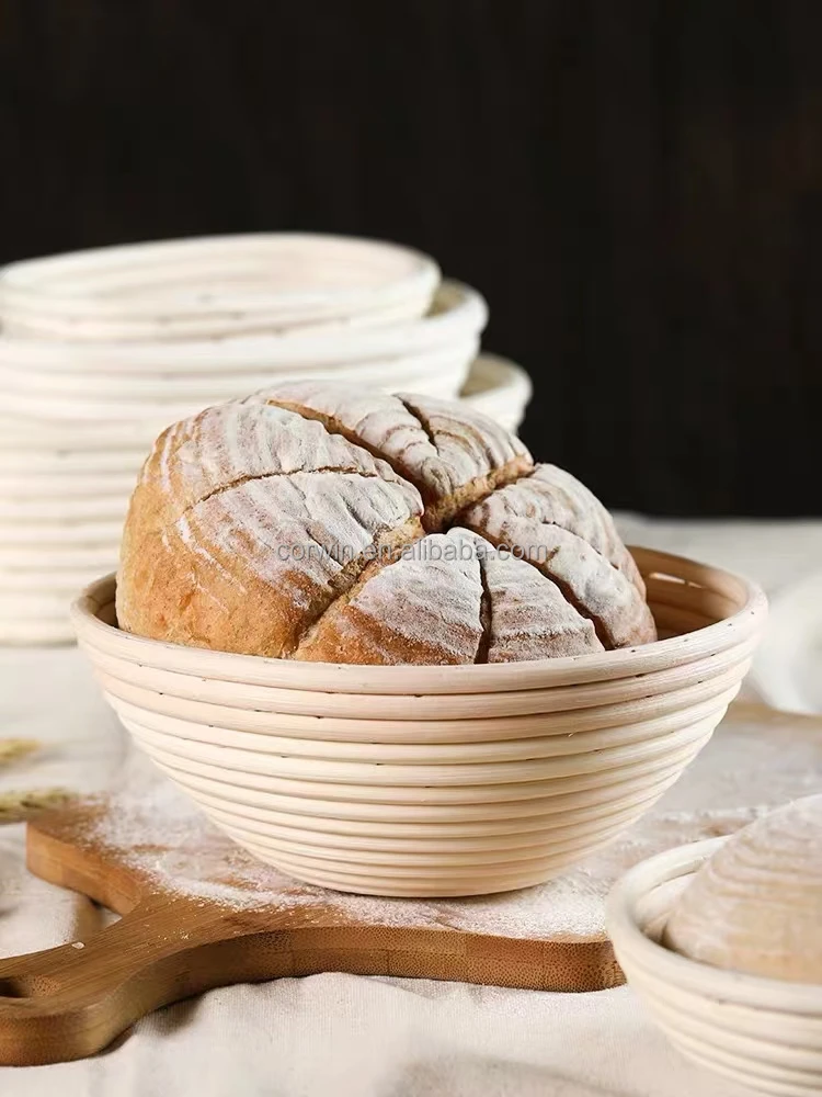 Hot Sell Farmer House Handcraft Natual Rattan Cane Brotform Banneton Bread Proofing Basket Round and Oval Cheap Bakeware