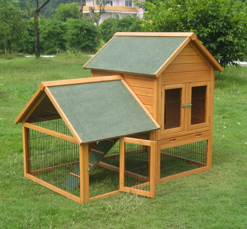 Outdoor Large Rabbit Hutch Wooden Bunny Wire Cage With Pull Out Tray
