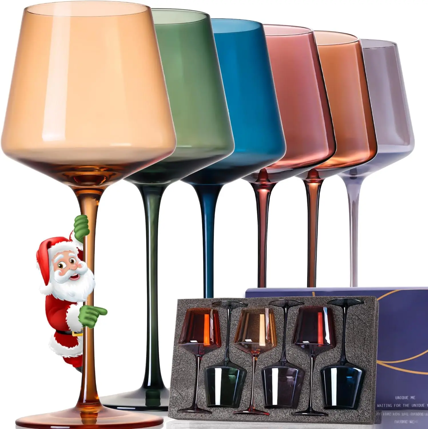 Wholesale Private Colored Wine Glasses long stems16oz Crystal Glasses Unique wine lovers Hand Blown Colorful Wine