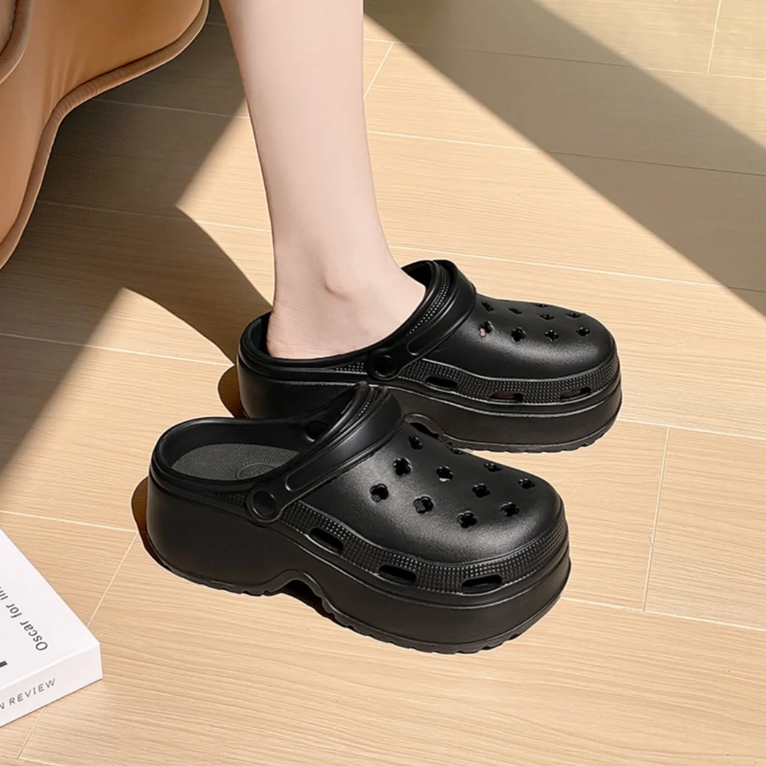 Customized 2024 High heels Baotou sandals thick soled beach shoes to wear the sea step on shit feeling female wholesale