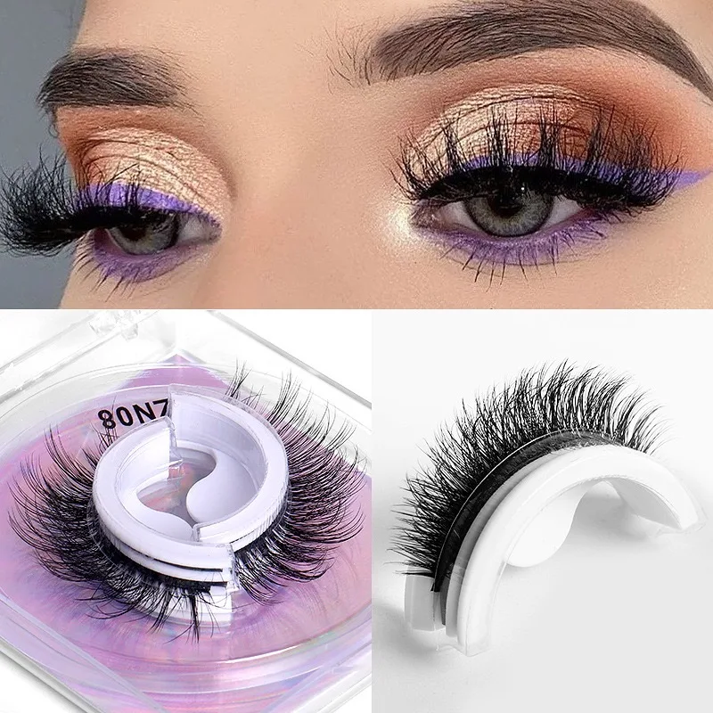 Glue Free Custom Wholesale Mink Cruelty Free Vegan Strip Silk Magnetic Eyelash No Glue Natural Reusable Self Adhesive Eyelashes