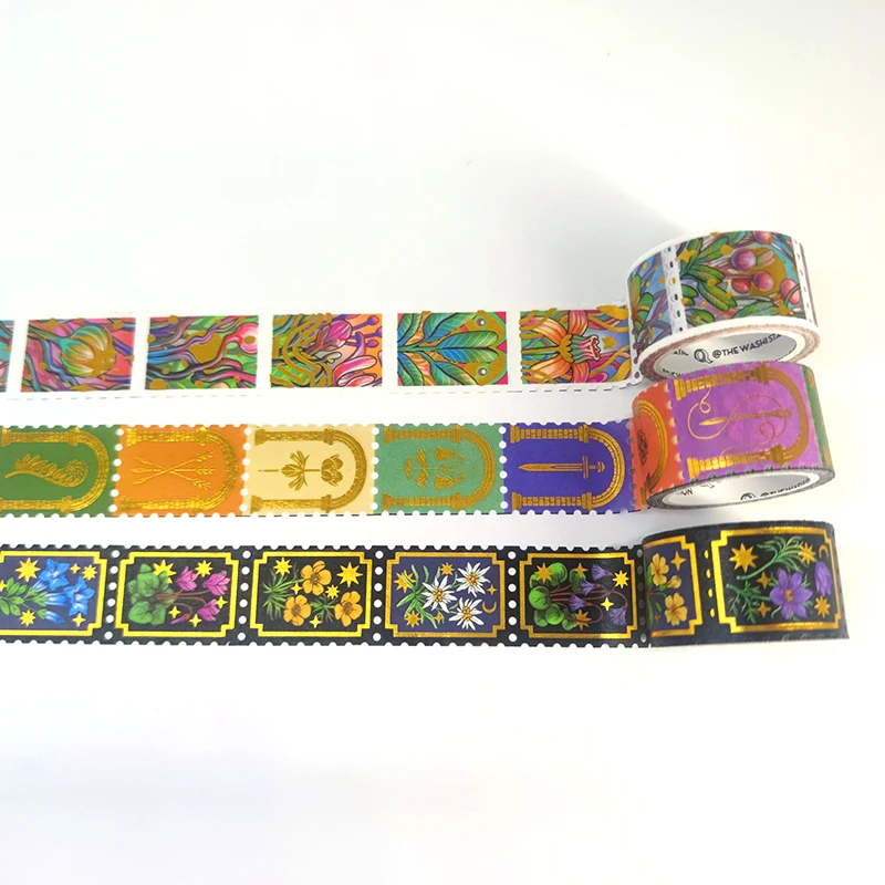Custom Printed Gold Foil Washi Tape Adhesive Paper & Film for Packaging Featuring Stamp Design