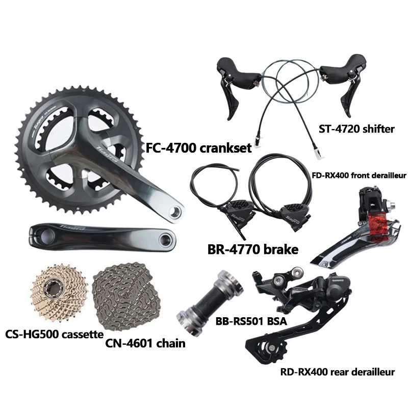 Shimano 4700 4720 2x10s Speed Groupset 4770 Hydraulic Disc Brake RX400 Front Rear Derailleur HG500 Cassette 11-34T Road Bike Set