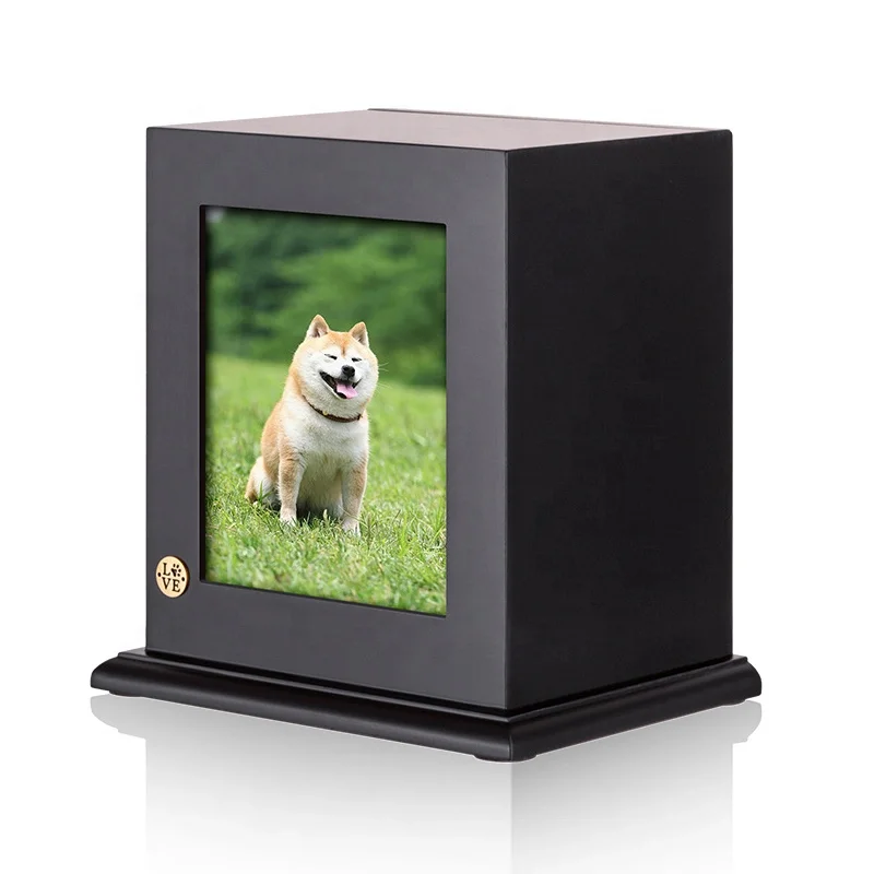 ODM/ OEM Pet Memorial Urns Dog or Cat Ashes with Photo Frame Wooden Designed Wooden Cremation Urn Novelty Funeral Animal Urn