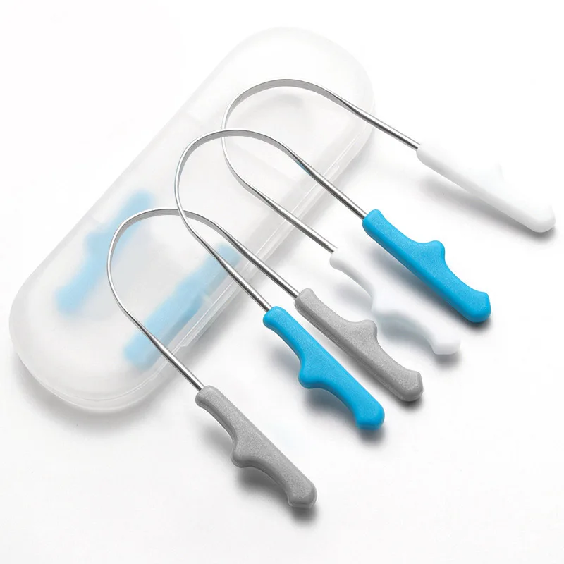 premium medical grade metal tongue brush stainless steel tongue cleaner with travel case Kids u shaped tongue scraper