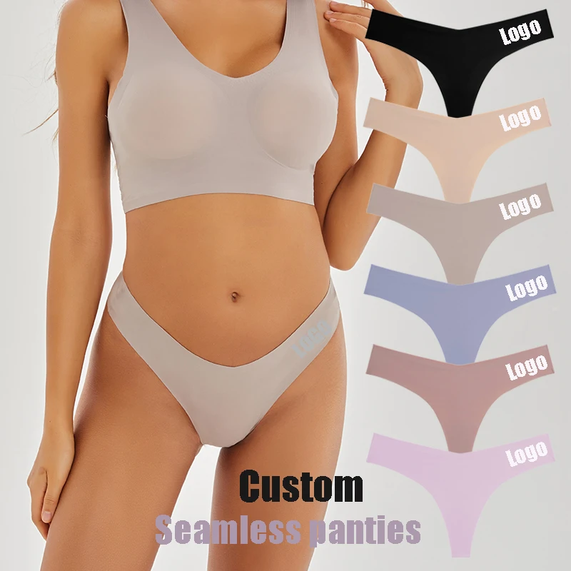 OEM/ODM Wholesale Seamless Thong Customized For Women Ice Silk Panties Custom Print V Shaped Seamless Thongs Underwear