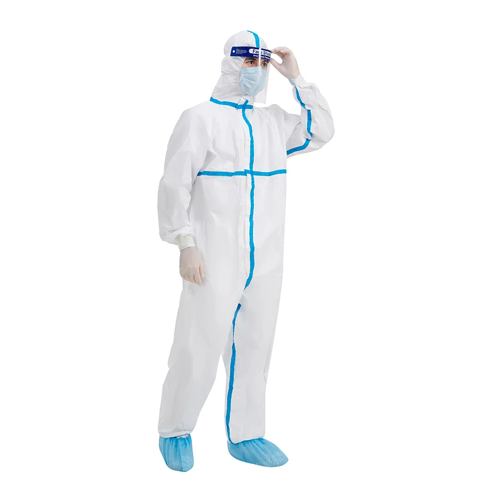 medical coverall Disposable Safety SMS Coverall with Hood Clinic Uniform Surgical Hospital Clothes ISO 13485 Class II OEM