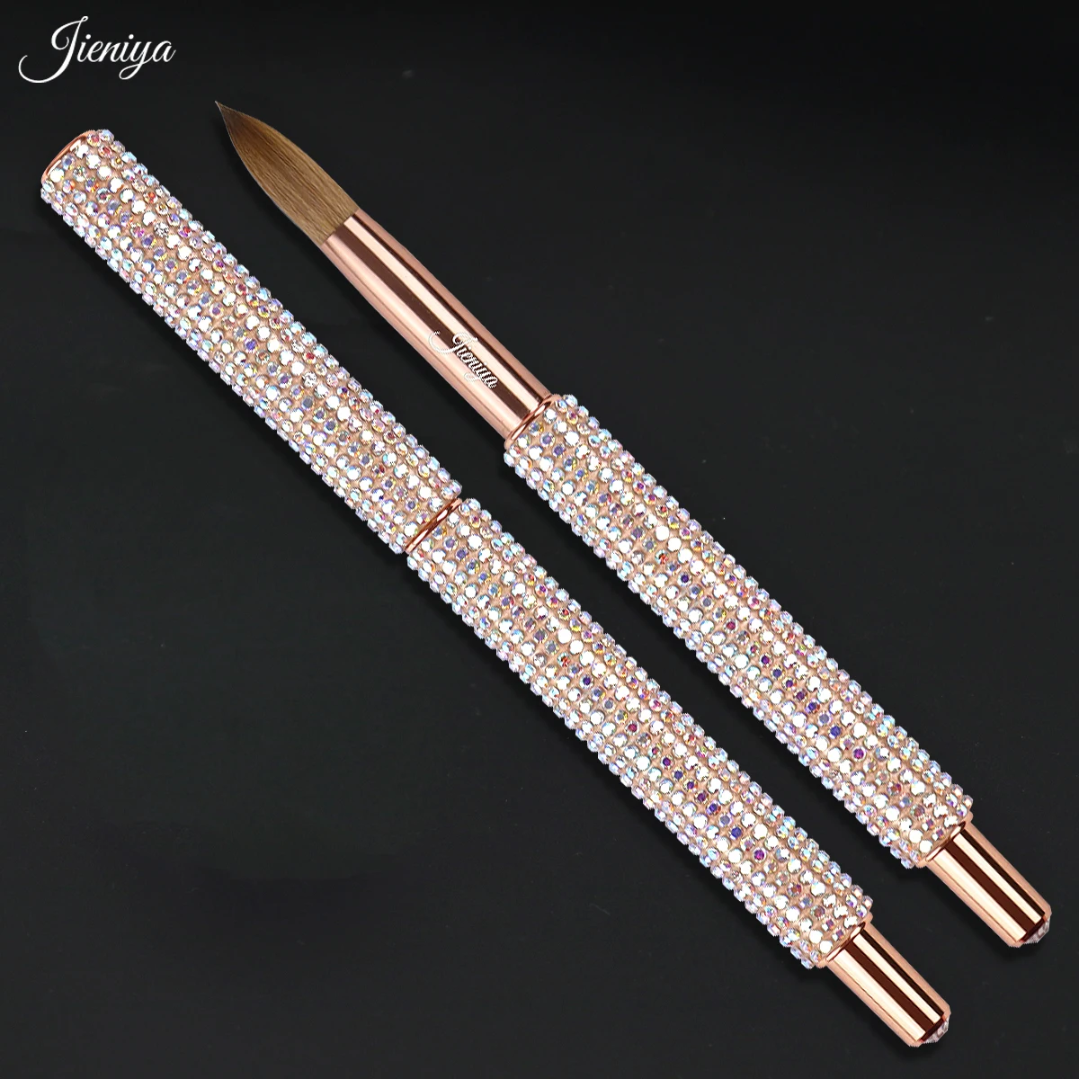 Rhinestones decorated non-slip stylish shiny handle kolinsky hair acrylic brush for acrylic nails