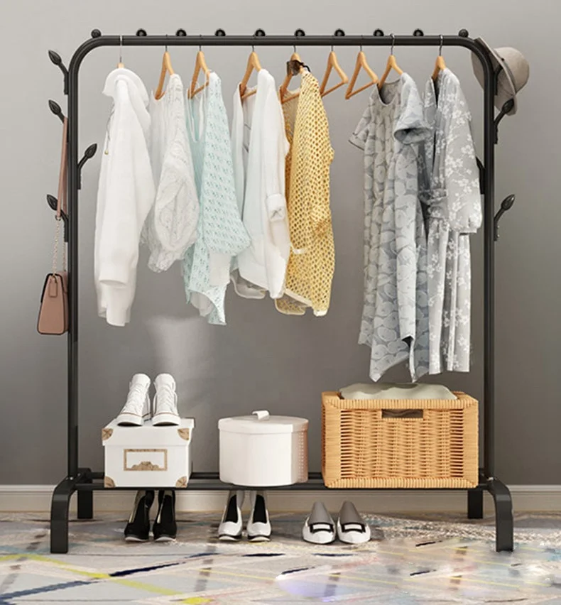 Windproof Floor Type Clothes Rack Clothes Drying Pole Balcony Bedroom  Simple Multifunctional Bilateral Branch Clothes Hange