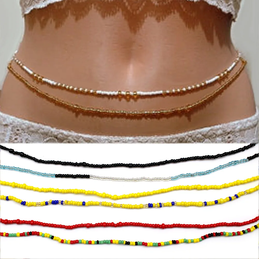Wholesale ghana bulk waist beads waist  waste belly chain gem stone body jewelry waistbeads tie on african waist beads for women