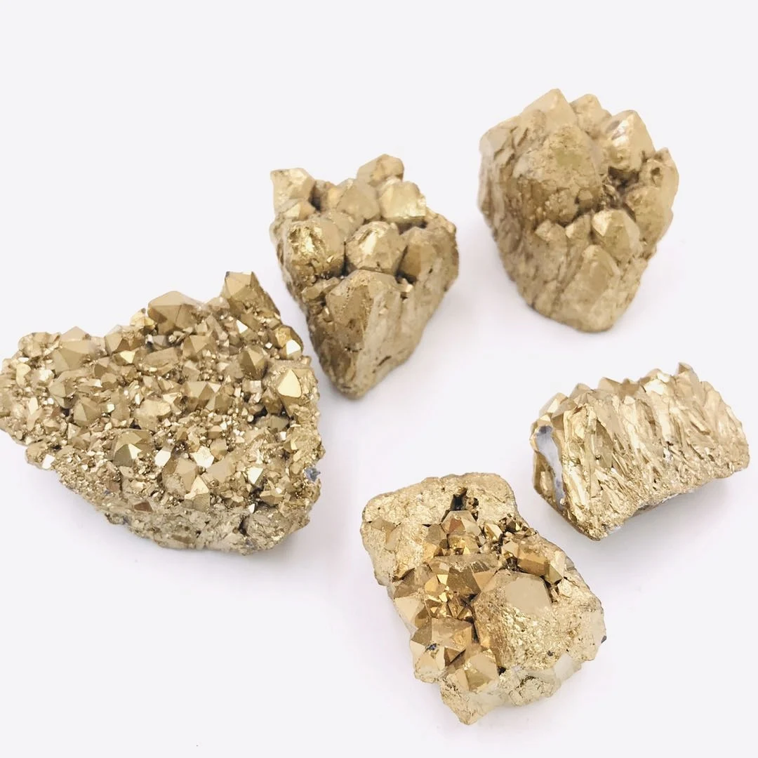 raw natural gold aura cluster flame titanium quartz stone crystal cluster geode for sale