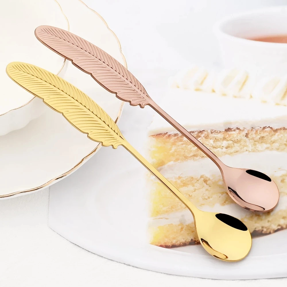 Creative 304 stainless steel spoon feather coffee spoon cake dessert spoon fruit fork
