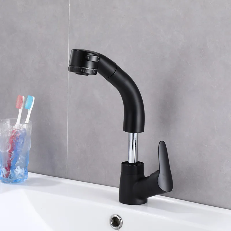 Black pull hot and cold water faucet Ceramic Modern modern kitchen faucet Kitchen mixer faucet High quality