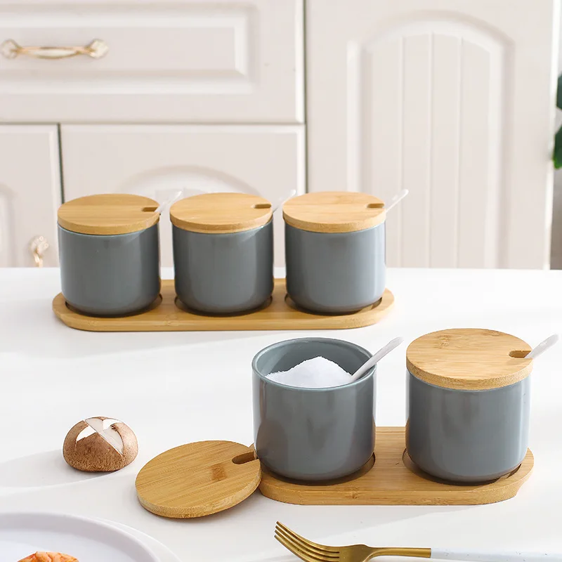 ceramic spice jar set marble in china kitchen ceramic spice jar with bamboo lid wooden tray ceramic spice jar set