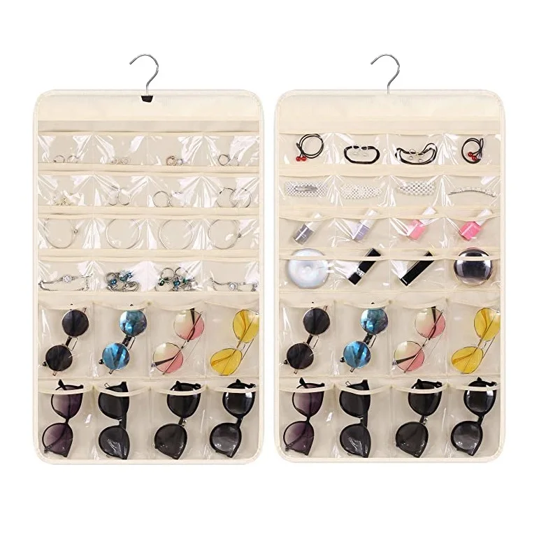 Hanging Jewelry Organizer Sunglasses Holder Hanger with 16 Large Pockets for Earring Necklace Bracelet Closet