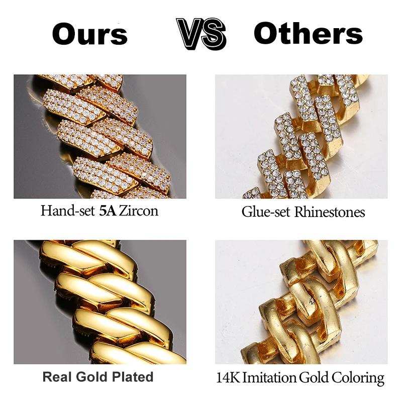Hip Hop Jewelry Men Women 14K 18K Gold Filled Plated Brass Zircon CZ Diamond Iced Out Miami Cuban Link Chain Necklace