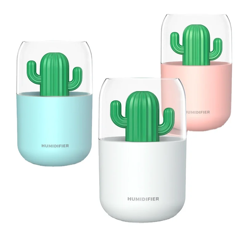 Cactus Ultrasonic air Humidifier 300ML USB Mini Water Diffuser Mist Maker Fogger Soft Warm LED Night light for Office Home Car