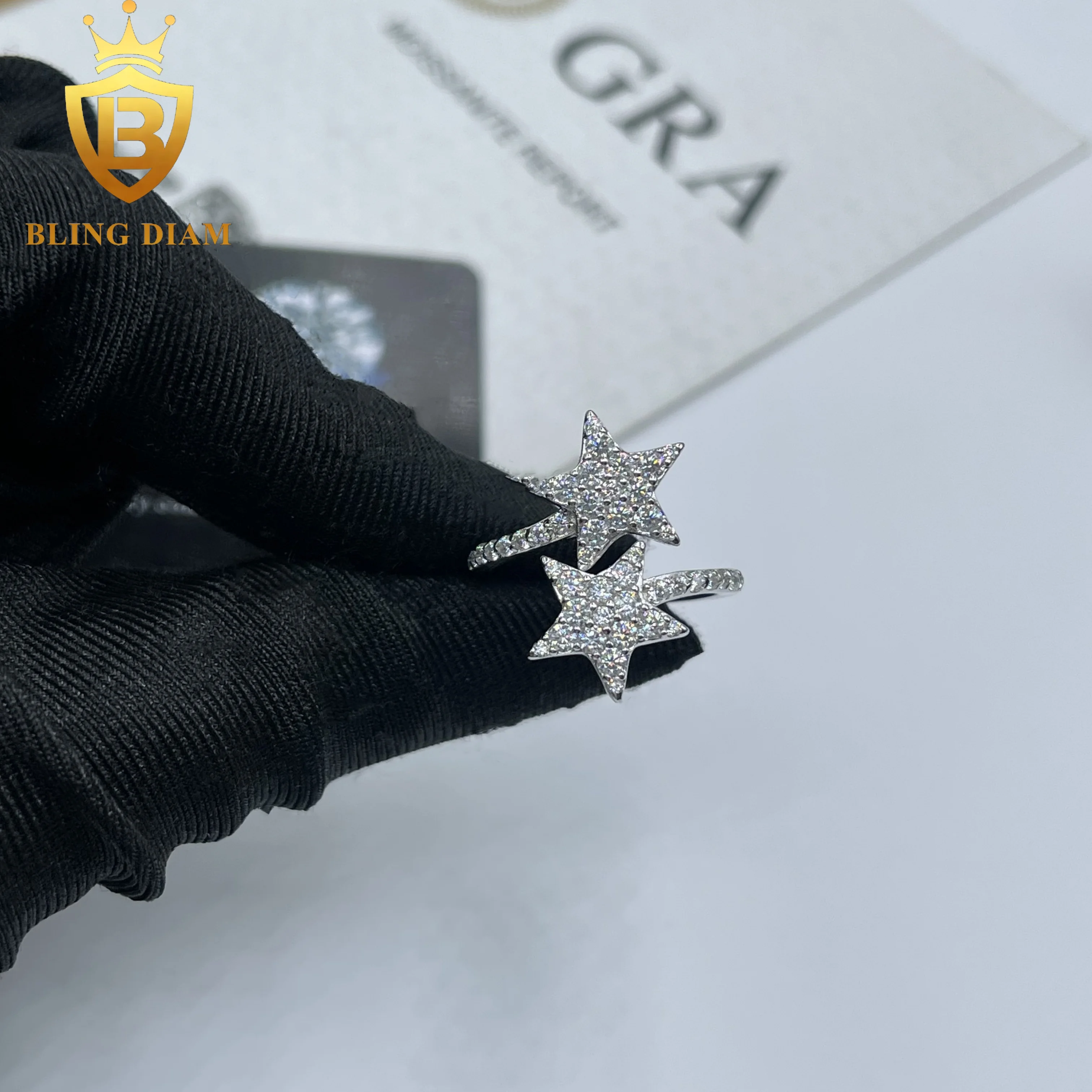 Горячая распродажа низкая цена модные ювелирные изделия VVS Муассанит полностью бриллиантовые обручальные кольца подарок звезда формы 925 сплошное серебро