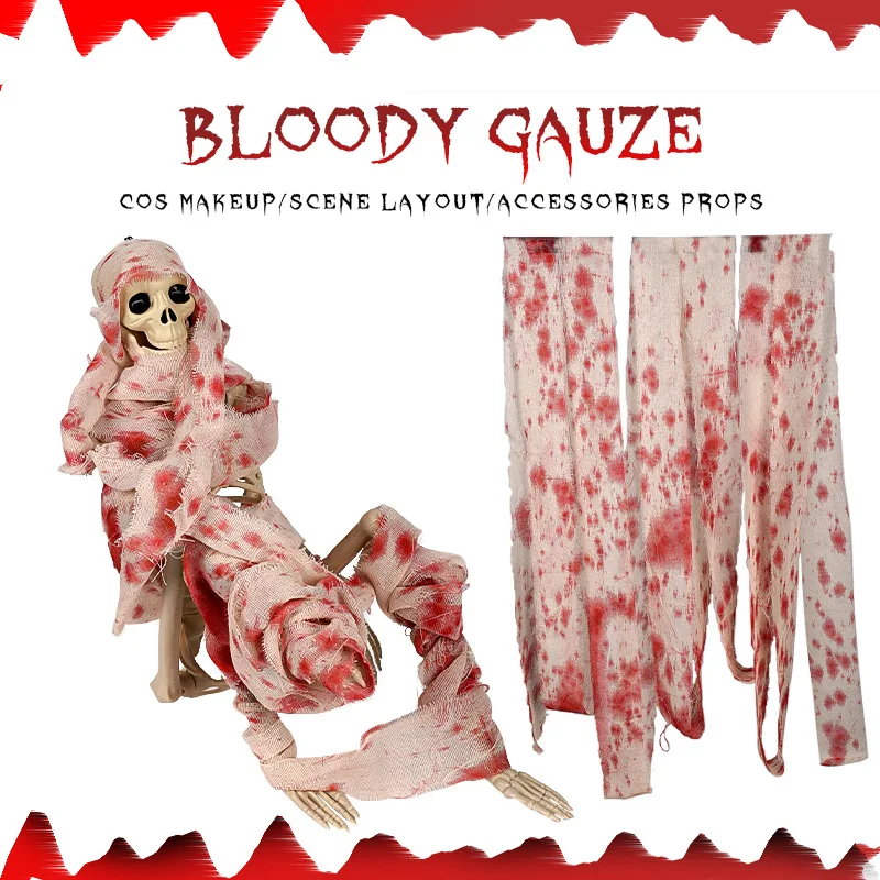 blackpink blood strip cessHalloween Acories Horror House Hanging Escape Gauze Cosplay Blood Wound Bandage Haunted Decoration